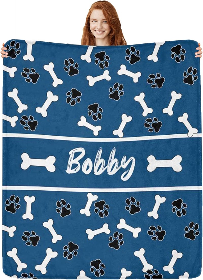 Artsadd Custom Pet Name Blanket, Personalized Dogs Blanket with Paw Prints, Soft Flannel Throw Blanket, 30"X40", 32"X48", 40"X50", 50"X60", 60"X80" - Image 1